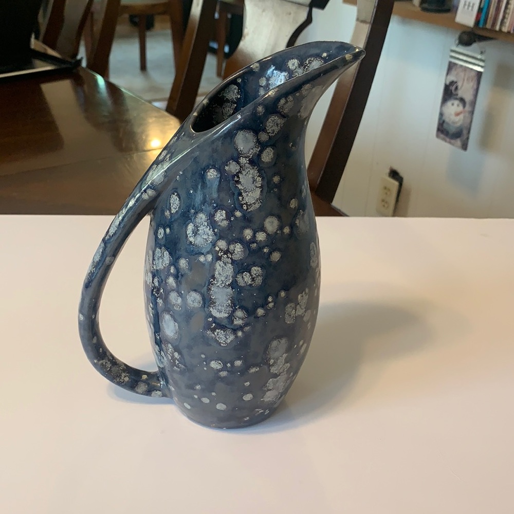 Navy blue and light blue pottery pitcher